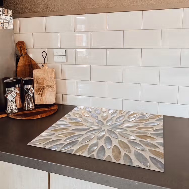 Patroon - Ovaal - Glanzend - Abstract - Beige Inductie beschermer vinyl 3mm middel -sfeer3