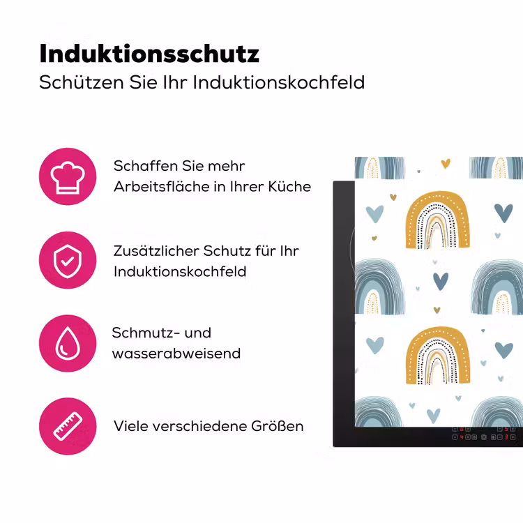 Patroon - Regenboog - Hartjes Inductie beschermer vinyl 3mm klein -zzzzzzz-lf-ups
