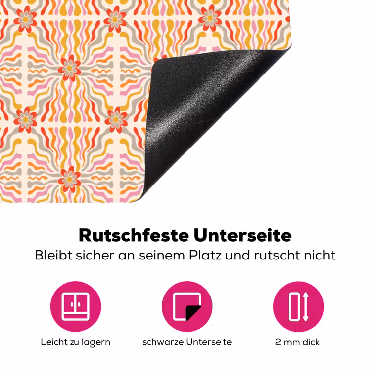 Retro - Disco - Swingend - Bloemen - Multi Inductie beschermer vinyl 3mm klein 276 -zzzzzzz-lf-onderkant