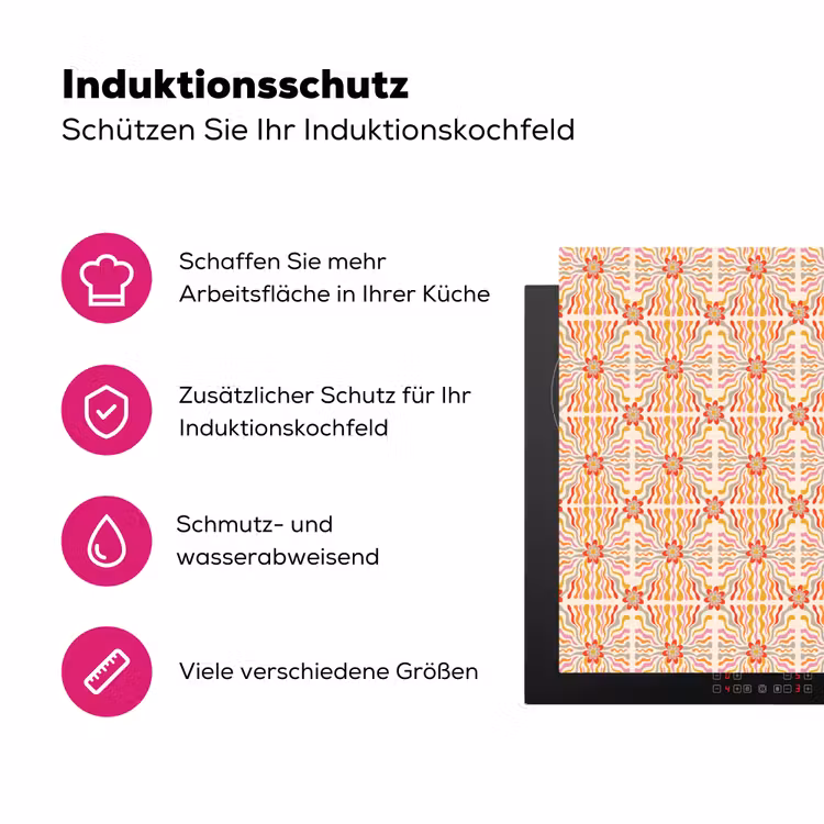 Retro - Disco - Swingend - Bloemen - Multi Inductie beschermer vinyl 3mm klein 276 -zzzzzzz-lf-ups