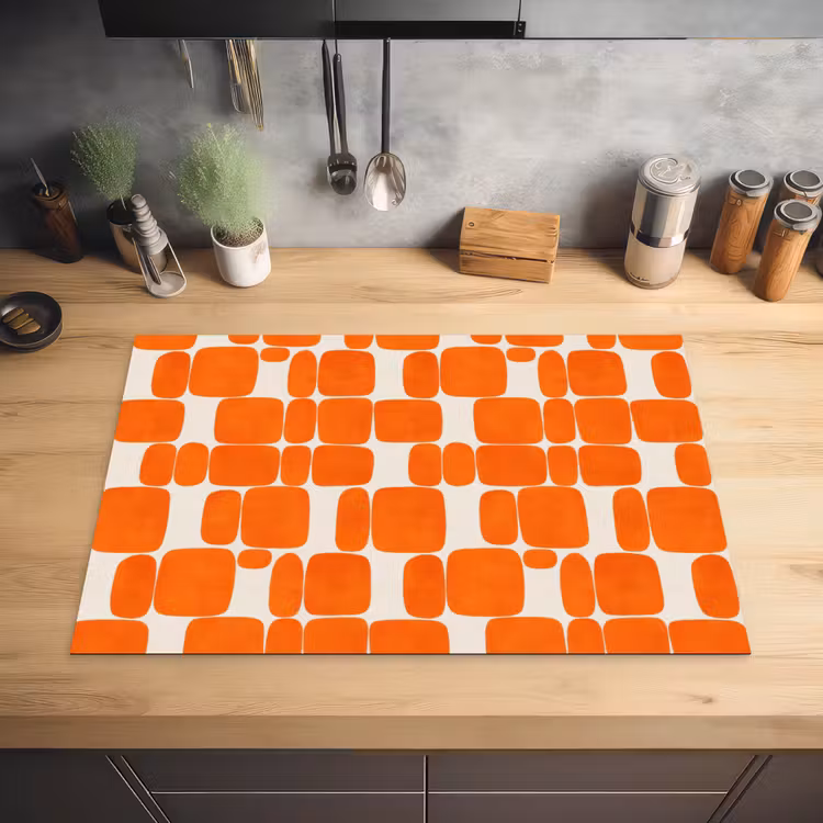 Patroon - Retro - Oranje Inductie beschermer vinyl 3mm klein 276 -sfeer5