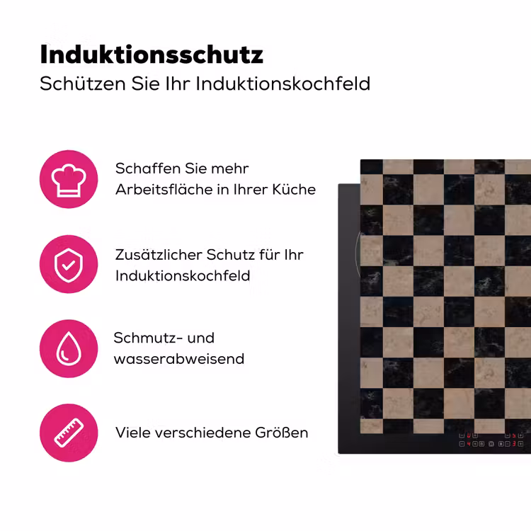 Patroon - Dambord - Marmer Inductie beschermer vinyl 3mm klein 276 -zzzzzzz-lf-ups