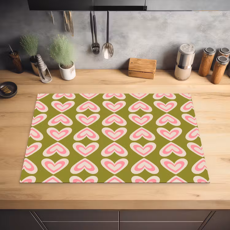 Patroon - Symmetrisch - Hartjes - Olijfgroen Inductie beschermer vinyl 3mm klein 276 -sfeer5