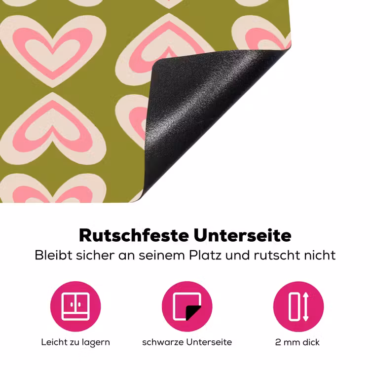 Patroon - Symmetrisch - Hartjes - Olijfgroen Inductie beschermer vinyl 3mm klein 276 -zzzzzzz-lf-onderkant