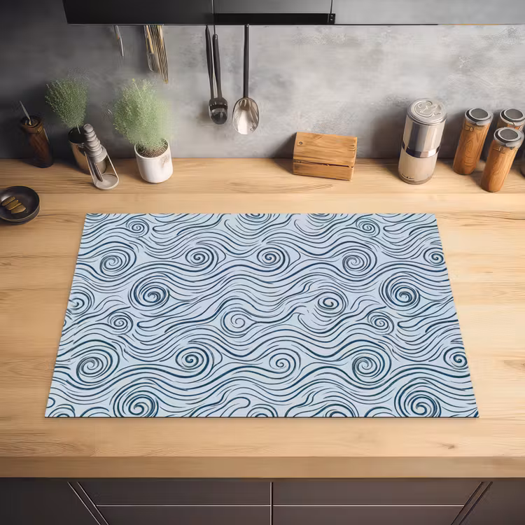 Patroon - Golven - Abstract - Modern - Blauw Inductie beschermer vinyl 3mm klein -sfeer5