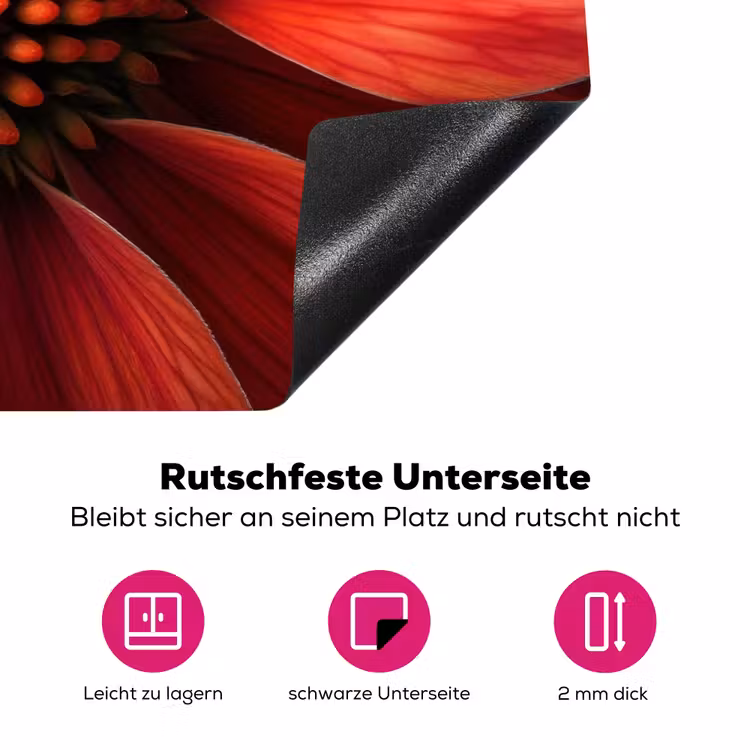 Close up - Bloem- Rood Inductie beschermer vinyl 3mm klein -zzzzzzz-lf-onderkant