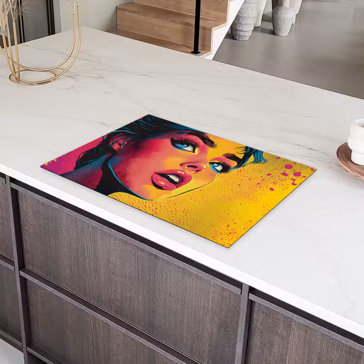 Close-up - Vrouwengezicht - Stippen - Geel Inductie beschermer vinyl 3mm klein -sfeer8