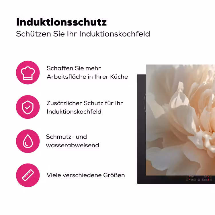 Close up - Pioenroos - Lichtroze Inductie beschermer vinyl 3mm klein -zzzzzzz-lf-ups