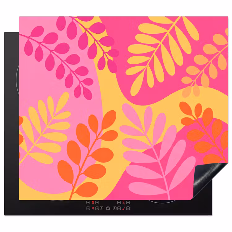 Natuur - Bladeren - Abstract - Roze - Geel Inductie beschermer vinyl 3mm middel -3d