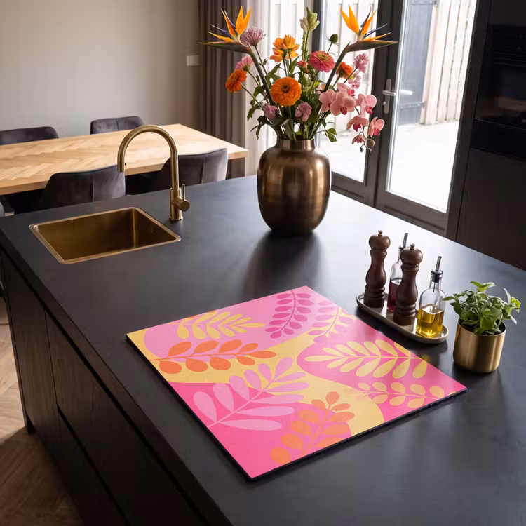 Natuur - Bladeren - Abstract - Roze - Geel Inductie beschermer vinyl 3mm middel -sfeer5