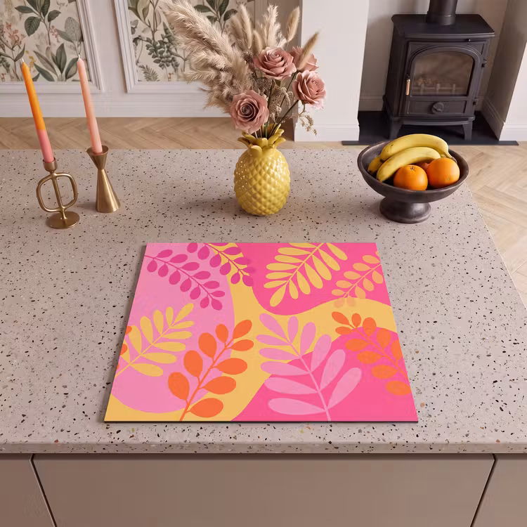 Natuur - Bladeren - Abstract - Roze - Geel Inductie beschermer vinyl 3mm middel -sfeer3