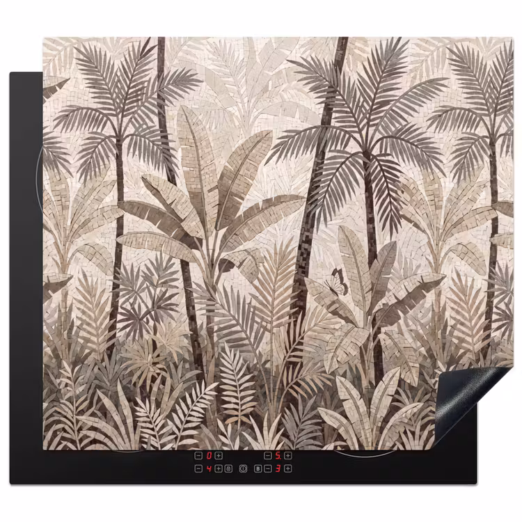 Natuur - Bladeren - Landschap - Mozaïek - Beige Inductie beschermer vinyl 3mm middel -3d