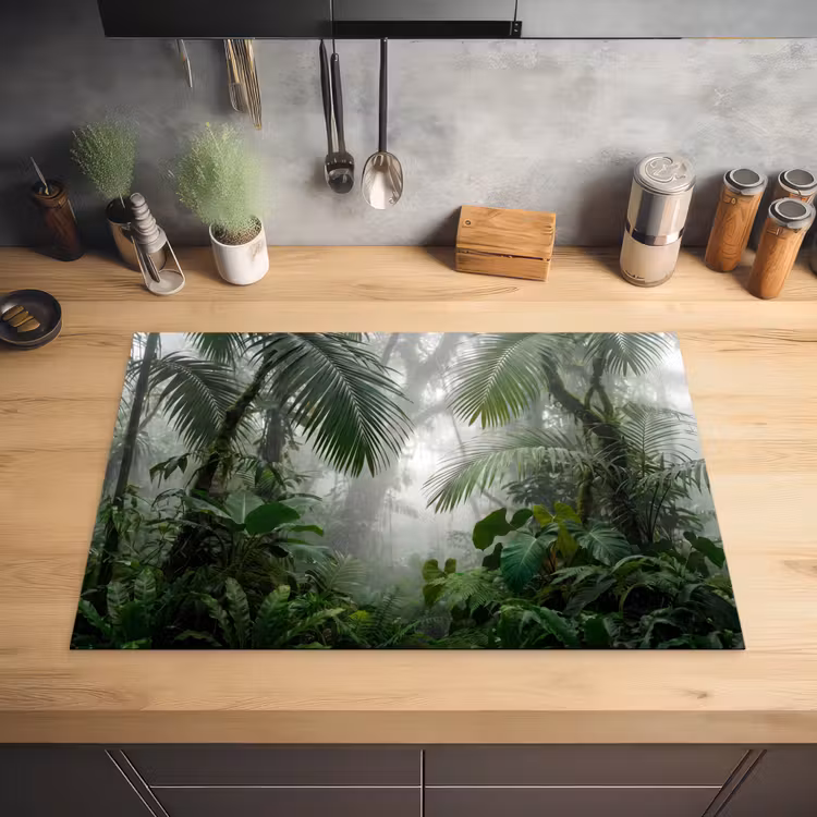 Natuur - Jungle - Mist - Tropisch - Groen Inductie beschermer vinyl 3mm klein -sfeer5