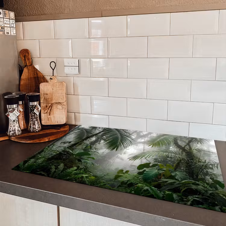 Natuur - Jungle - Mist - Tropisch - Groen Inductie beschermer vinyl 3mm klein -sfeer3