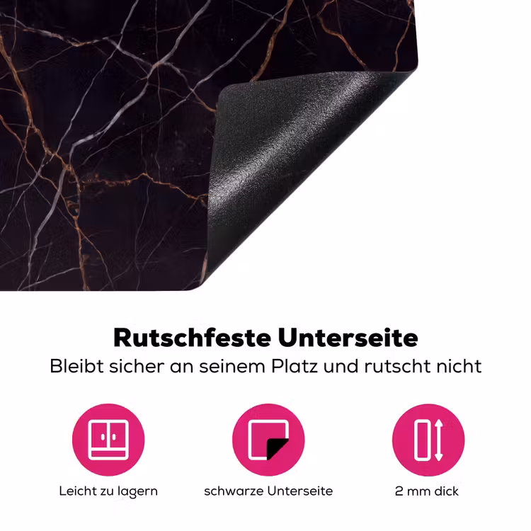 Natuursteen - Marmerpatroon - Abstract - Modern - Zwart - Goud Inductie beschermer vinyl 3mm middel -zzzzzzz-lf-onderkant