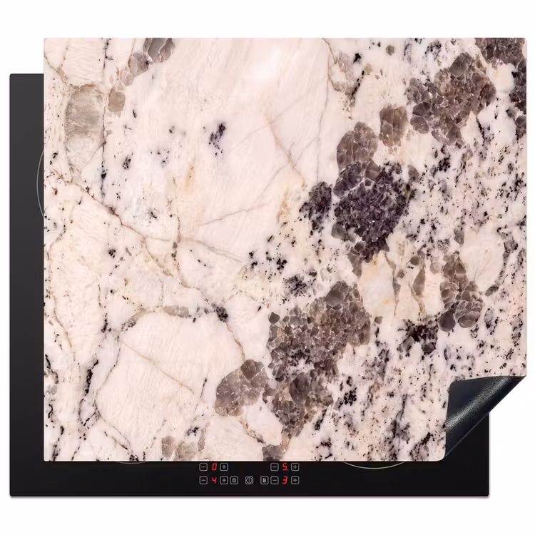 Natuursteen - Patroon - Abstract - Beige - Grijs Inductie beschermer vinyl 3mm middel -3d