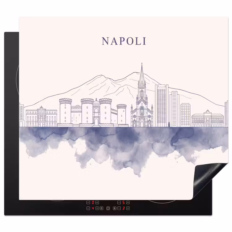 Napels - Skyline - Italie - Lijntekening - Aquarel Inductie beschermer vinyl 3mm middel -3d