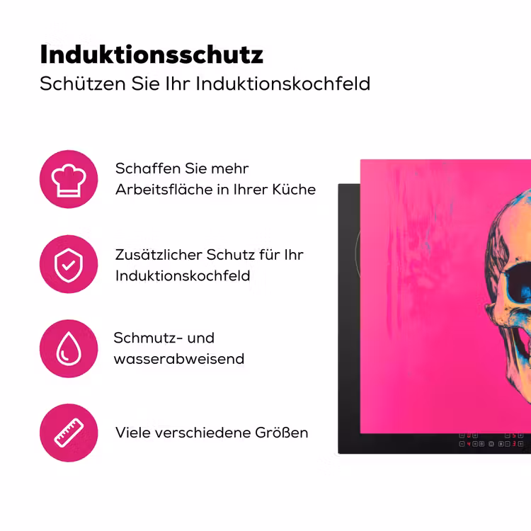 Neon - Blauw - Pop-art - Schedel Inductie beschermer vinyl 3mm klein -zzzzzzz-lf-ups