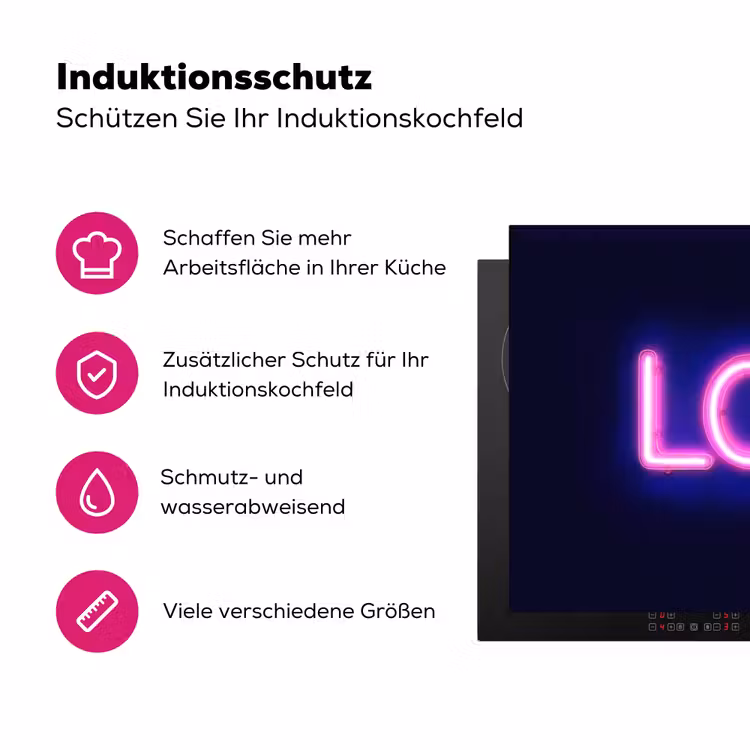 Neon - Love - Valentijn Inductie beschermer vinyl 3mm klein -zzzzzzz-lf-ups