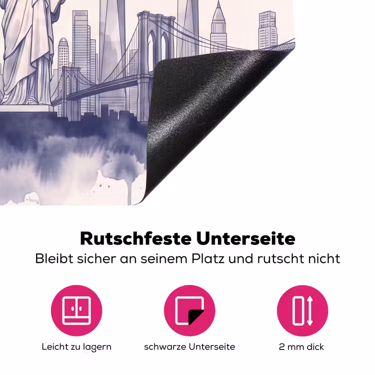 New York - Vrijheidsbeeld - Skyline - Illustratie - Blauw Inductie beschermer vinyl 3mm middel -zzzzzzz-lf-onderkant