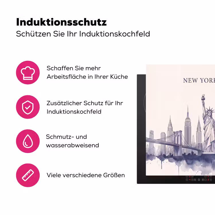 New York - Vrijheidsbeeld - Skyline - Illustratie - Blauw Inductie beschermer vinyl 3mm middel -zzzzzzz-lf-ups