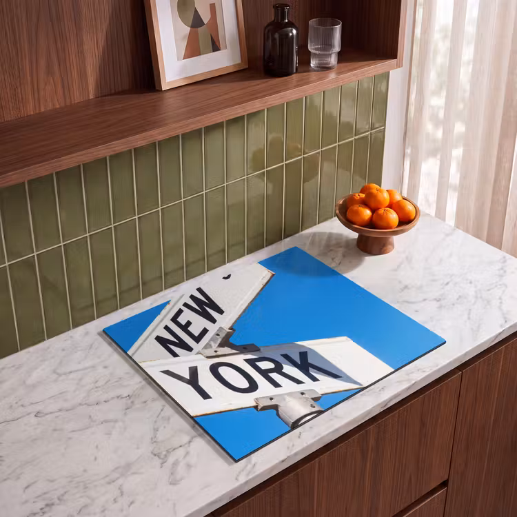 New York - Straatbord - Stad - Urban - Blauw Inductie beschermer vinyl 3mm middel -sfeer8
