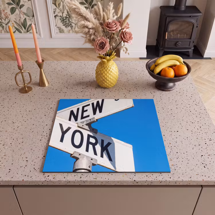 New York - Straatbord - Stad - Urban - Blauw Inductie beschermer vinyl 3mm middel -sfeer3