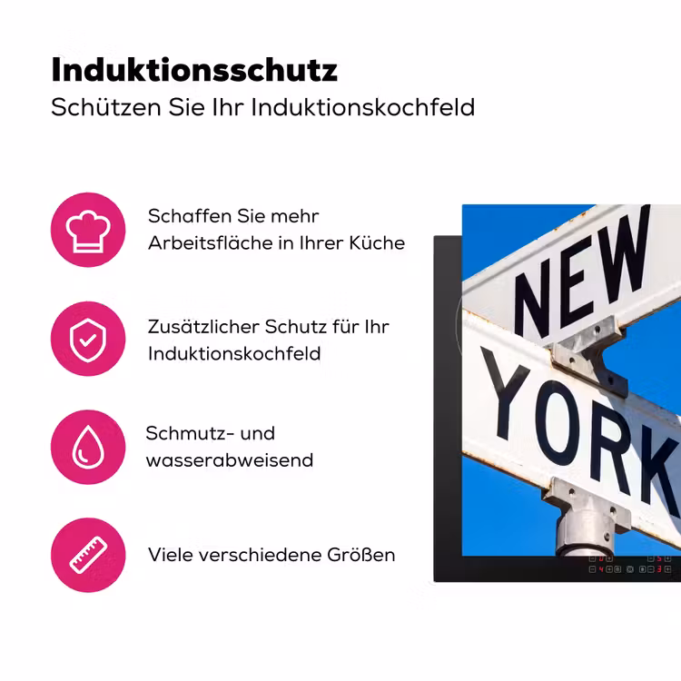 New York - Straatbord - Stad - Urban - Blauw Inductie beschermer vinyl 3mm middel -zzzzzzz-lf-ups