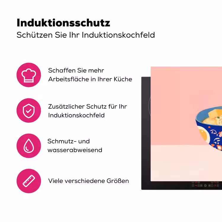 Noodles - Kom - Blauw - Illustratie Inductie beschermer vinyl 3mm klein -zzzzzzz-lf-ups