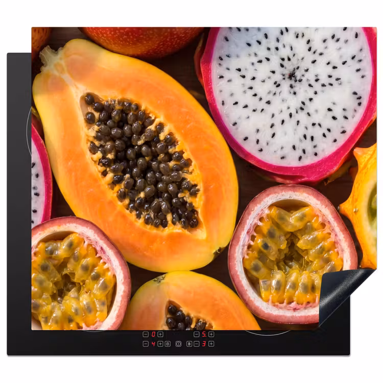 Fruit - Geopend - Tropisch - Eten - Kleurrijk Inductie beschermer vinyl 3mm middel -3d