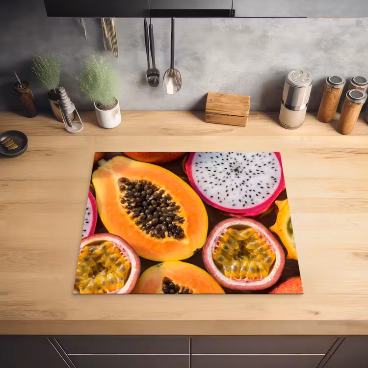 Fruit - Geopend - Tropisch - Eten - Kleurrijk Inductie beschermer vinyl 3mm middel -sfeer5