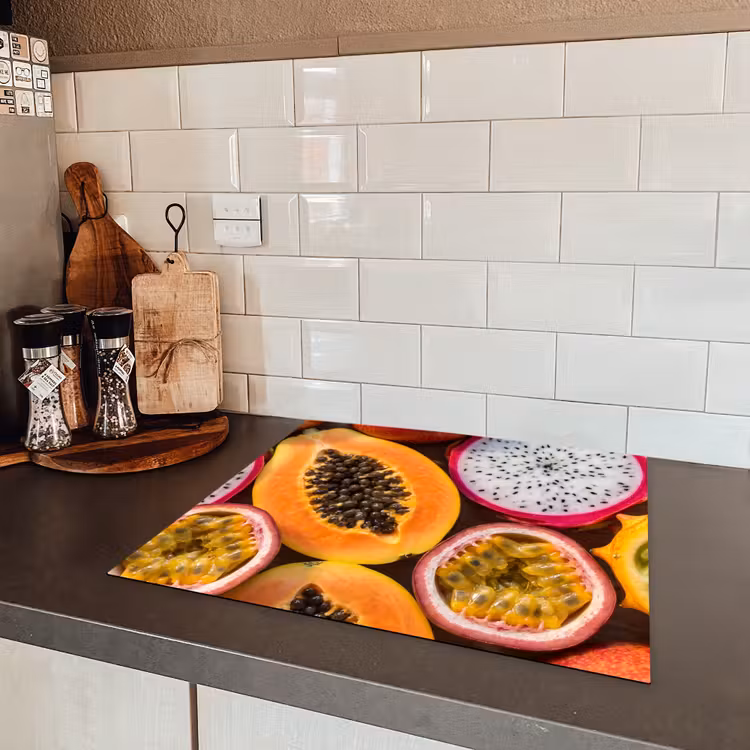 Fruit - Geopend - Tropisch - Eten - Kleurrijk Inductie beschermer vinyl 3mm middel -sfeer3