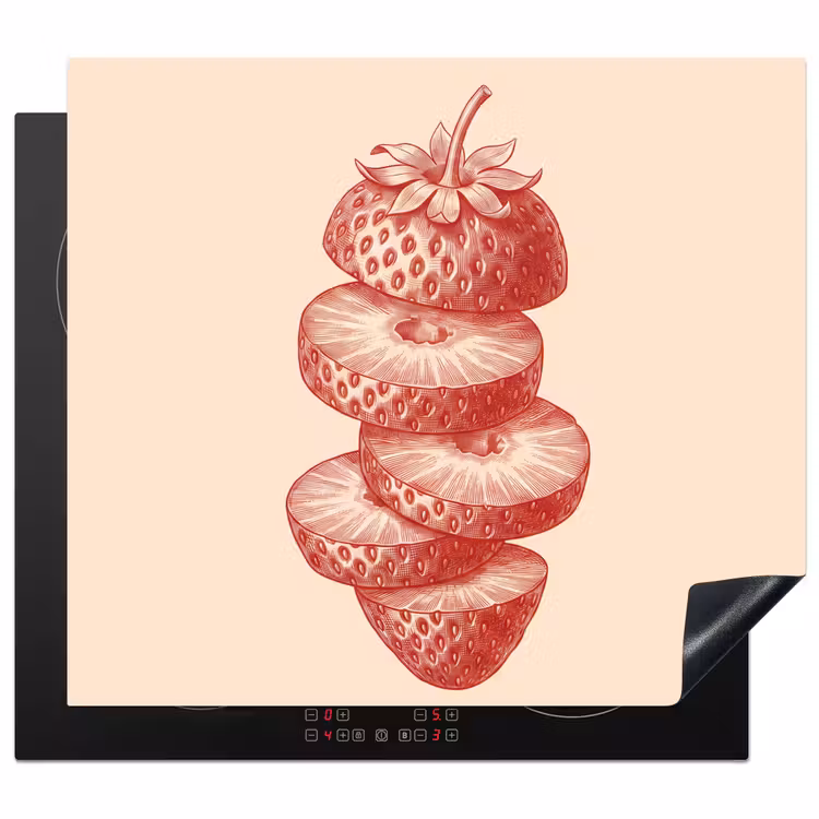Fruit - Gesneden - Illustratie - Rood - Vintage Inductie beschermer vinyl 3mm middel -3d