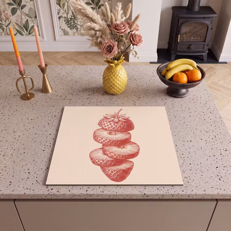 Fruit - Gesneden - Illustratie - Rood - Vintage Inductie beschermer vinyl 3mm middel -sfeer3