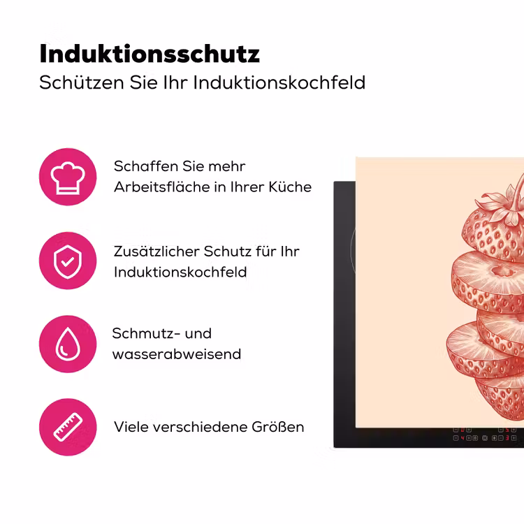Fruit - Gesneden - Illustratie - Rood - Vintage Inductie beschermer vinyl 3mm middel -zzzzzzz-lf-ups
