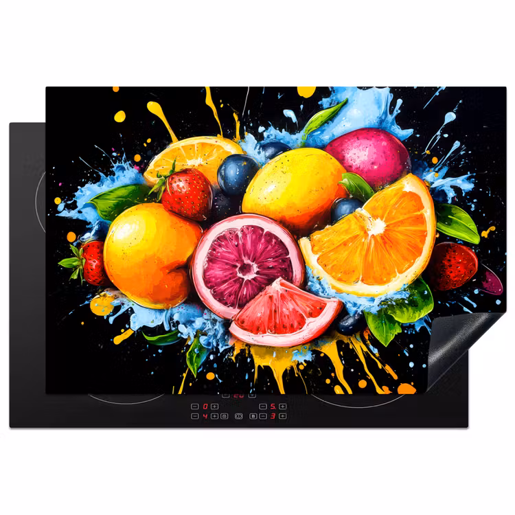 Fruit - Graffiti - Kleurrijk - Sinaasappel - Aardbei - Abstract Inductie beschermer vinyl 3mm klein -3d