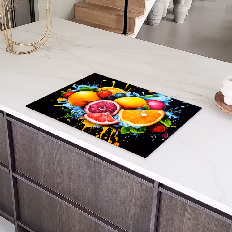 Fruit - Graffiti - Kleurrijk - Sinaasappel - Aardbei - Abstract Inductie beschermer vinyl 3mm klein -sfeer8