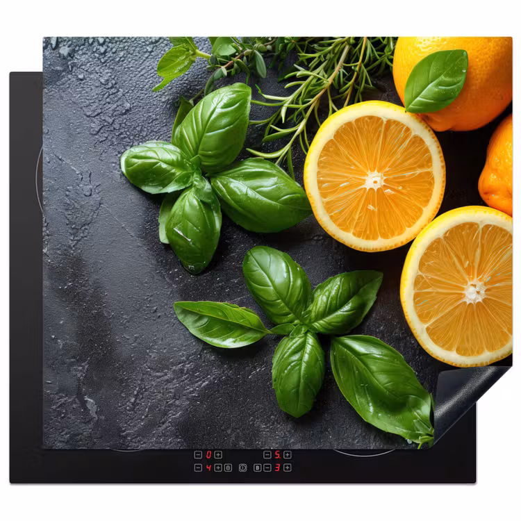 Fruit - Grijs - Beton - Sinaasappel - Planten Inductie beschermer vinyl 3mm middel -3d