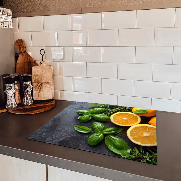 Fruit - Grijs - Beton - Sinaasappel - Planten Inductie beschermer vinyl 3mm middel -sfeer3
