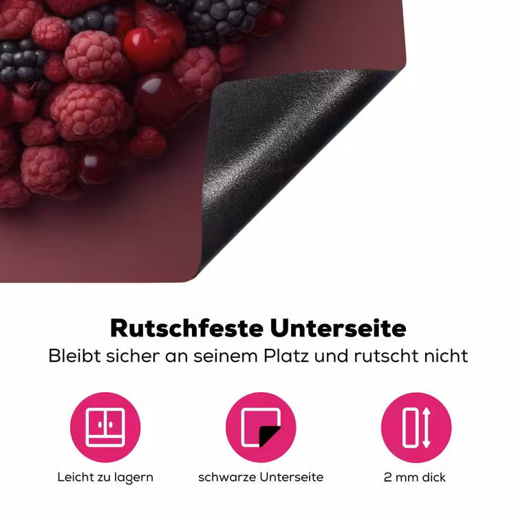 Fruit - Hartjes - Aardbeien - Frambozen - Bosbessen Inductie beschermer vinyl 3mm klein -zzzzzzz-lf-onderkant