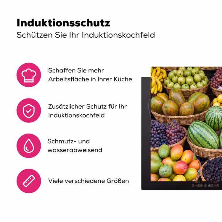 Herdabdeckplatte - Obst – Markt – Bunt - Fruit - Markt - Kleurrijk Inductie beschermer vinyl 3mm middel