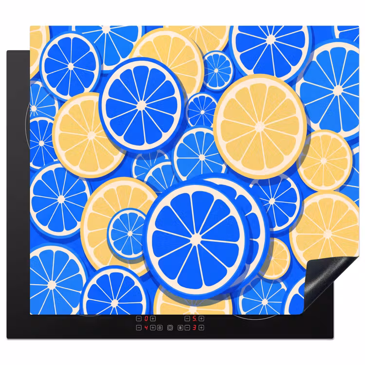 Fruit - Schijven - Patroon - Modern - Blauw - Geel Inductie beschermer vinyl 3mm middel -3d