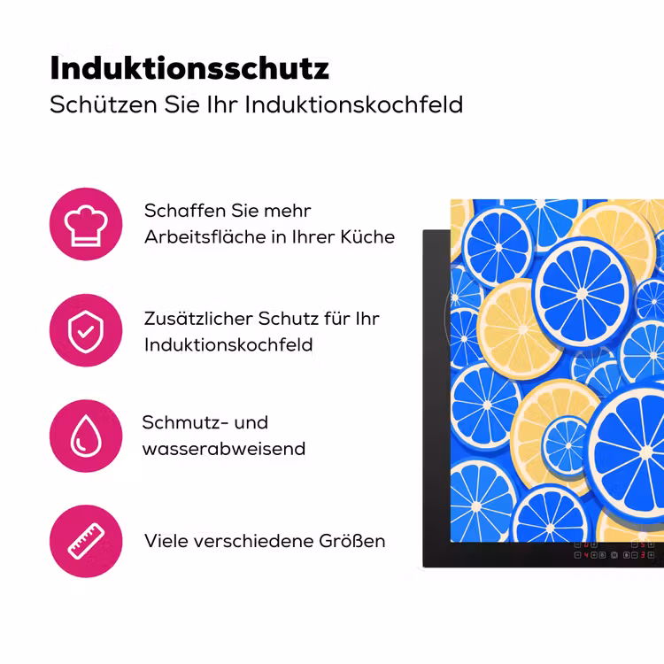 Fruit - Schijven - Patroon - Modern - Blauw - Geel Inductie beschermer vinyl 3mm middel -zzzzzzz-lf-ups