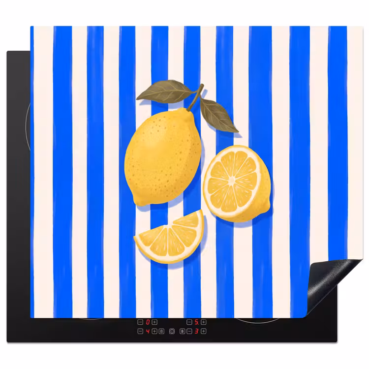 Fruit - Citroen - Zomer - Geel - Blauw Inductie beschermer vinyl 3mm middel -3d