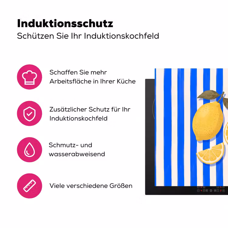 Fruit - Citroen - Zomer - Geel - Blauw Inductie beschermer vinyl 3mm middel -zzzzzzz-lf-ups
