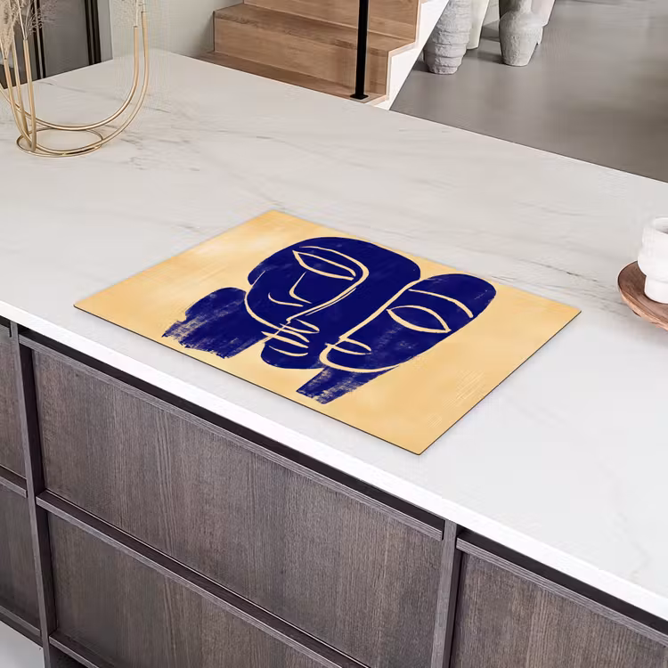 Okergeel - Blauw - Eenvoudige lijnen Inductie beschermer vinyl 3mm klein -sfeer8