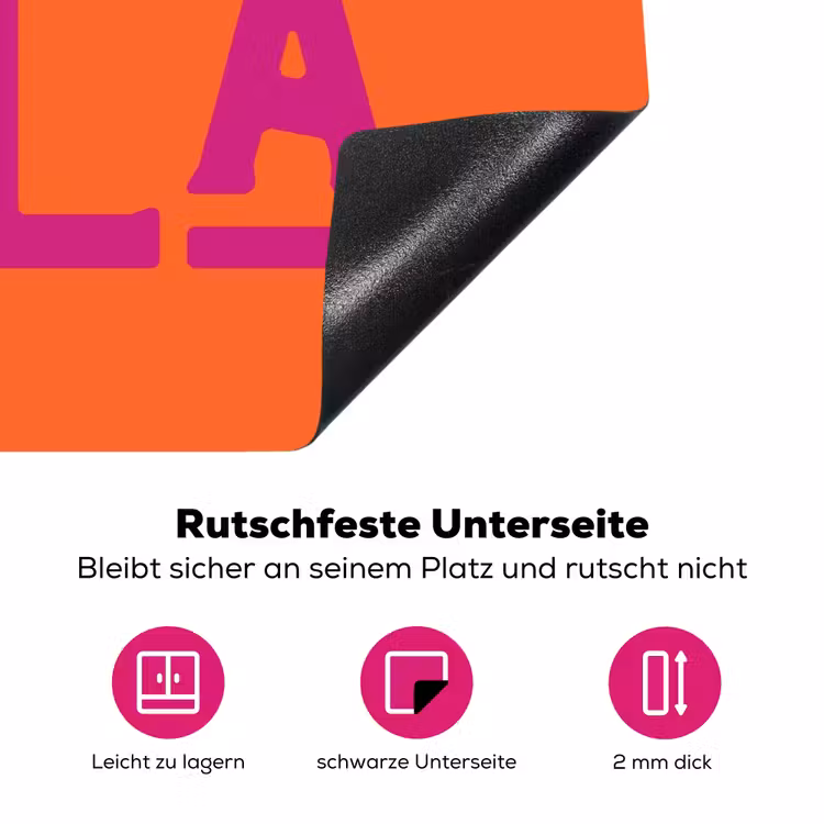 Oh la la - Oranje - Roze - Scheeflettertype Inductie beschermer vinyl 3mm klein -zzzzzzz-lf-onderkant