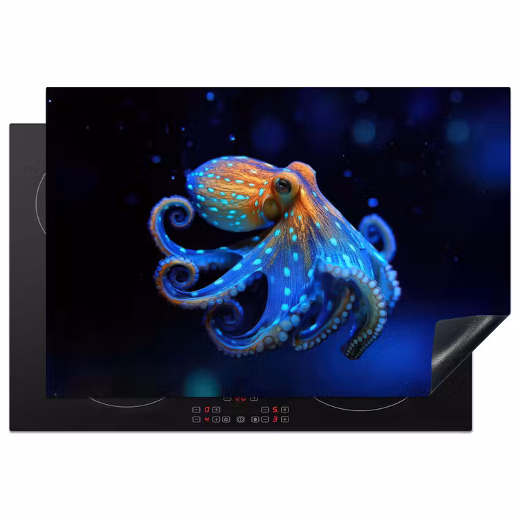 Octopus - Stippen - Blauw - Zee Inductie beschermer vinyl 3mm klein -3d