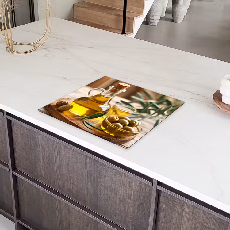 Olijven - Plankje - Olijfolie - Bladeren Inductie beschermer vinyl 3mm middel -sfeer8