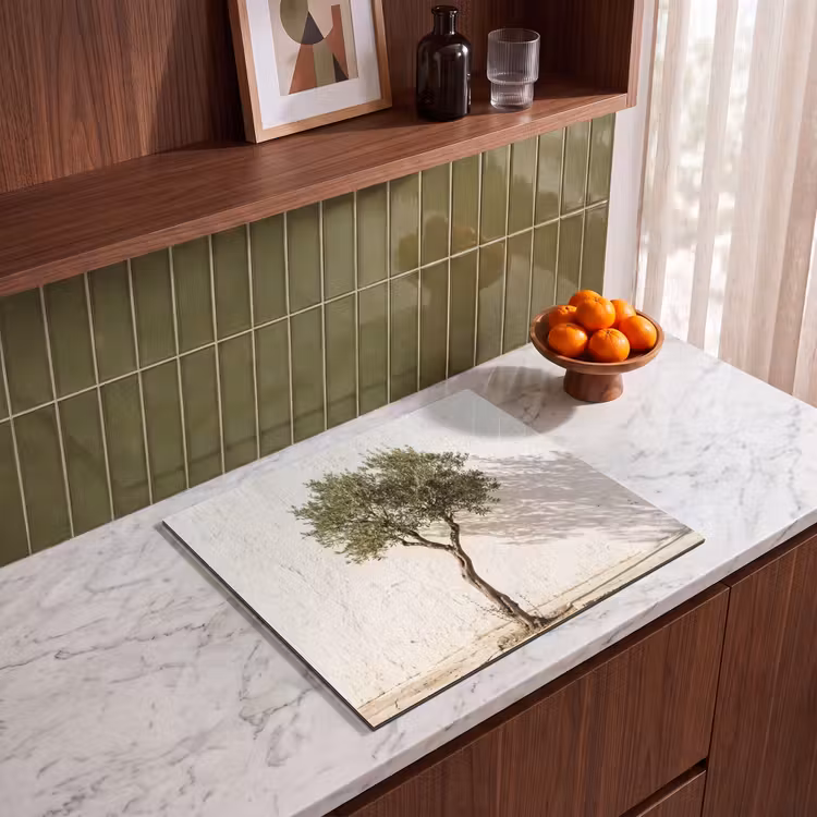 Herdabdeckplatte - Olivenbaum – Wand – weiß - Olijfboom - muur - wit Inductie beschermer vinyl 3mm middel